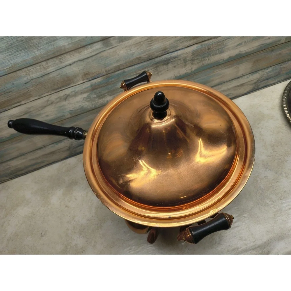 VINTAGE 5 PIECE COPPER‎ & BRASS CHAFING POT, S&S Co  sternau & Co new york